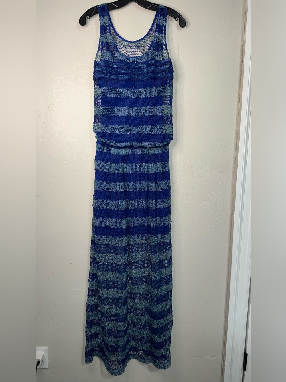 Plenty by Tracy Reese Blue & Teal Striped Sleeveless Knit Maxi Dress